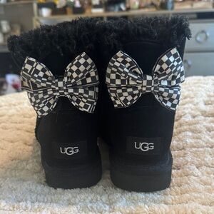 UGG Kids Black Boots with Checkered Bows